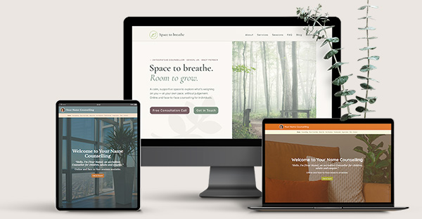 Screenshots of counselling and therapy templates built by Paige&Pixel