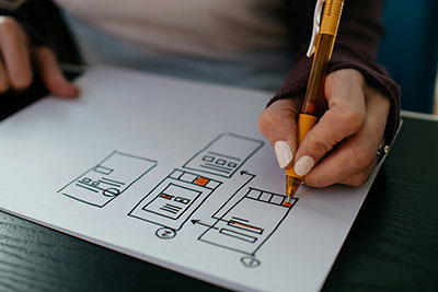 Photo of therapists hand drawing ideas for their website